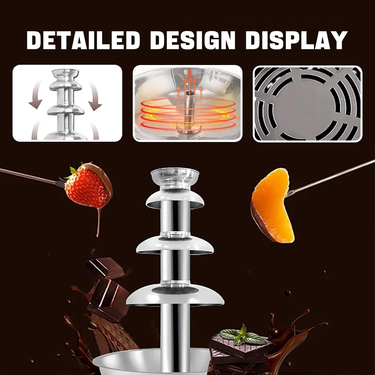 4 Tier Chocolate Fountain Stainless Steel Fondue Machine 4lb