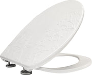 White Floral Toilet Seat Slow Close Adjustable Hinges Universal Fit