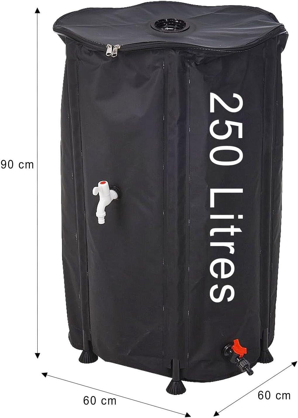 250L Collapsible Water Butt Kit with Tap, Hose Connector & Lid for Garden