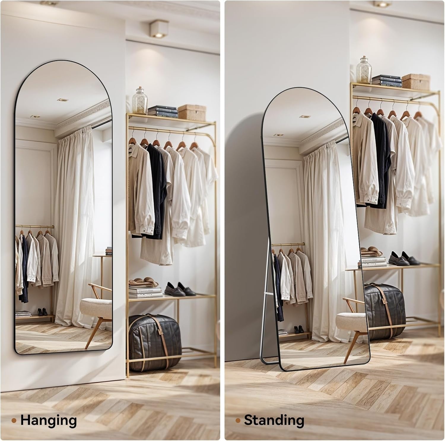 Large Arch Floor Mirror 165x60cm Leaning Full Body Wall Mirror Black Frame