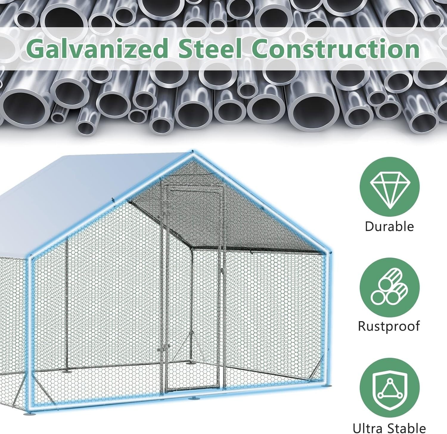 Walk In Chicken Run Galvanised Steel Enclosure Waterproof Roof 3x2m
