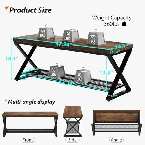 Rustic Brown Industrial Entryway Storage Bench Metal Frame Shoe Rack Seat