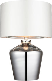 Dimmable Chrome Glass Table Lamp with Ivory Shade, LED Compatible, 47cm