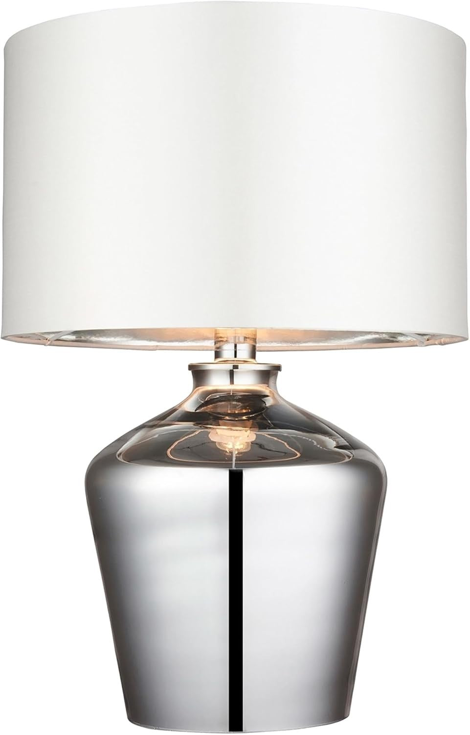 Dimmable Chrome Glass Table Lamp with Ivory Shade, LED Compatible, 47cm