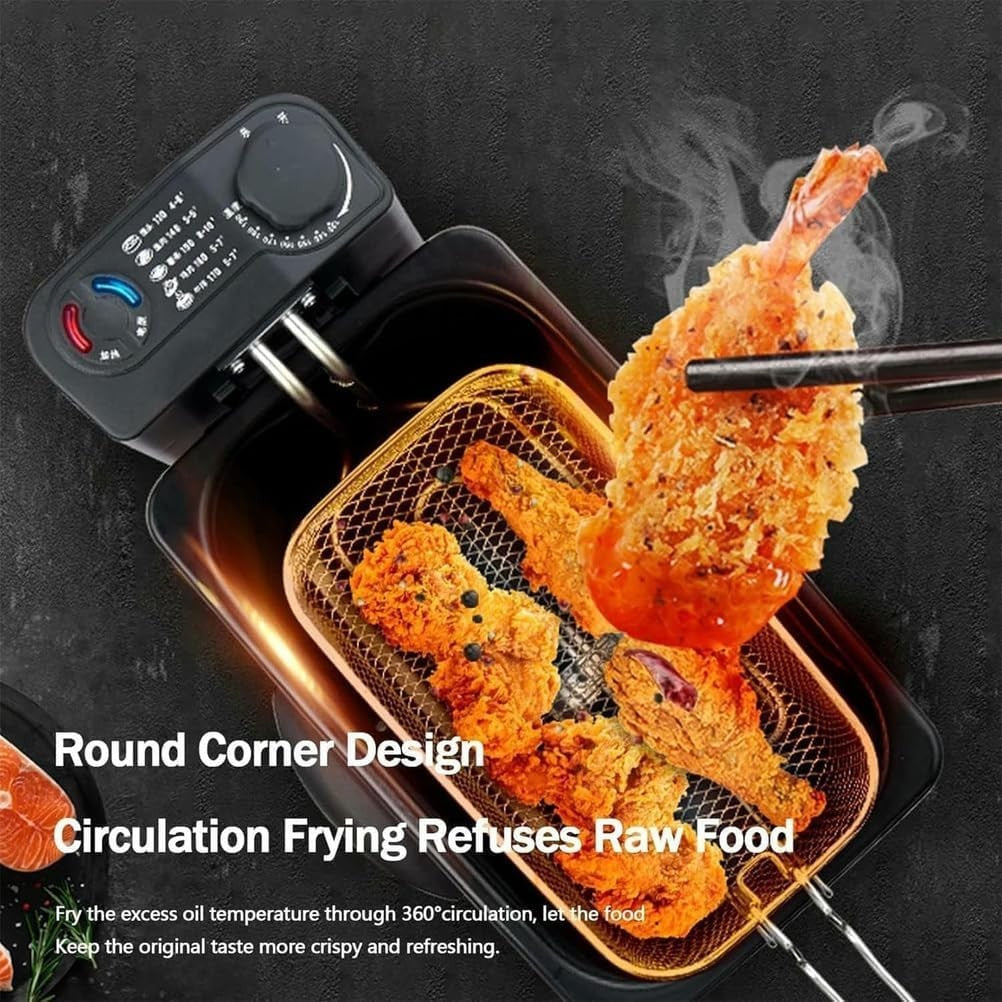 Electric Deep Fat Fryer 3.5L 1380W Stainless Steel Adjustable Temp Countertop