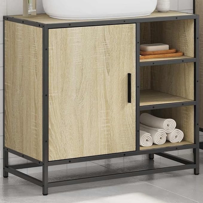 Sonoma Oak Bathroom Sink Cabinet 65x33x60cm Under Basin Storage Unit Shelves