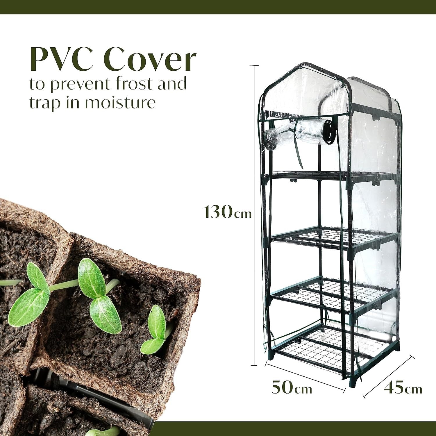4 Tier Mini Greenhouse with Clear PVC Cover | Heavy Duty Steel Frame | Compact