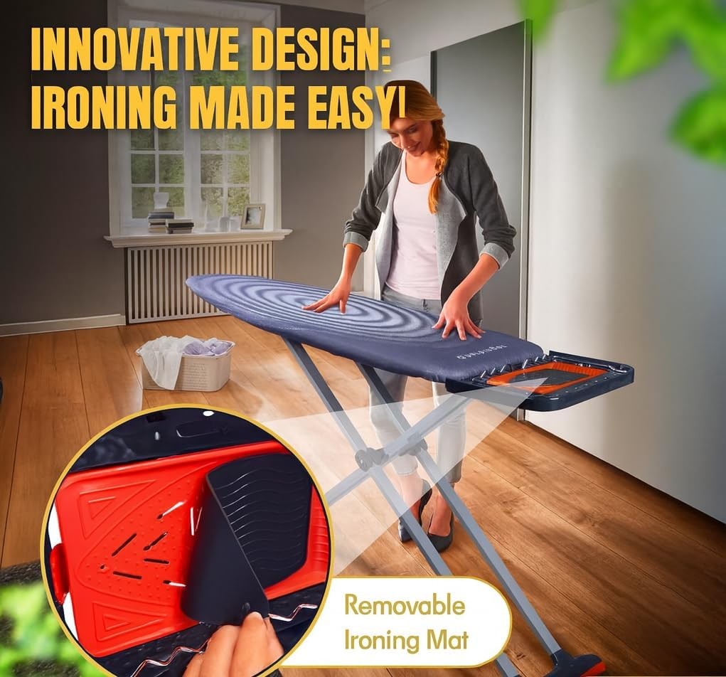 Extra Wide Ironing Board XL 127x46cm Adjustable Height Steam Holder