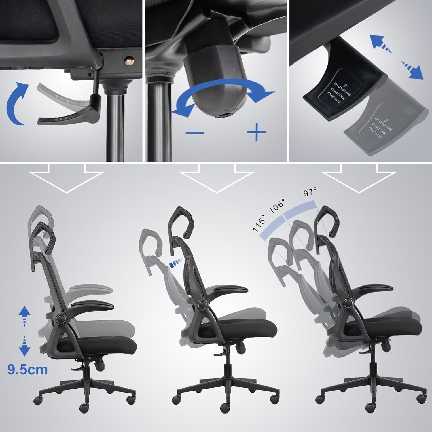 Ergonomic Office Chair Desk Swivel Computer Chair Mesh Back Memory Foam Black