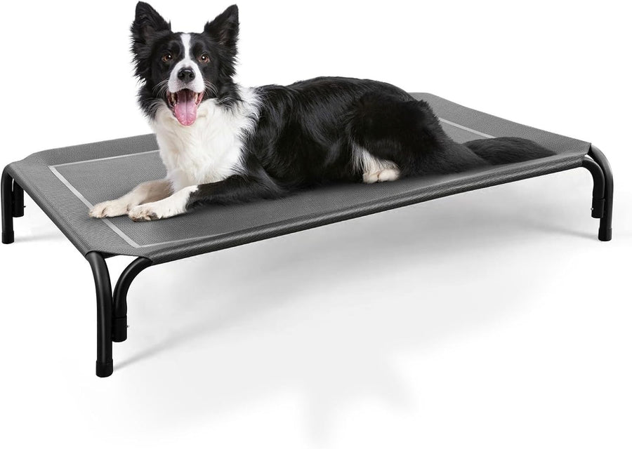 Raised Dog Bed 110x81cm Elevated Cooling Pet Cot Grey
