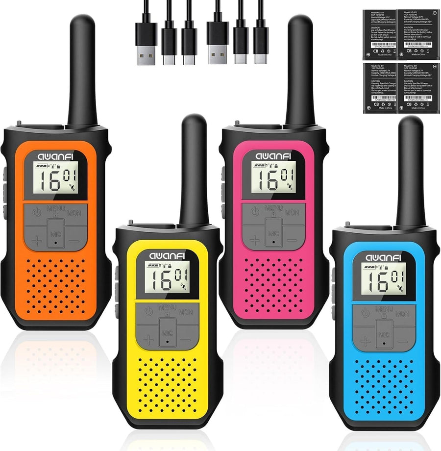 Rechargeable Walkie Talkies 4 Pack Long Range 16CH VOX USB-C Radio