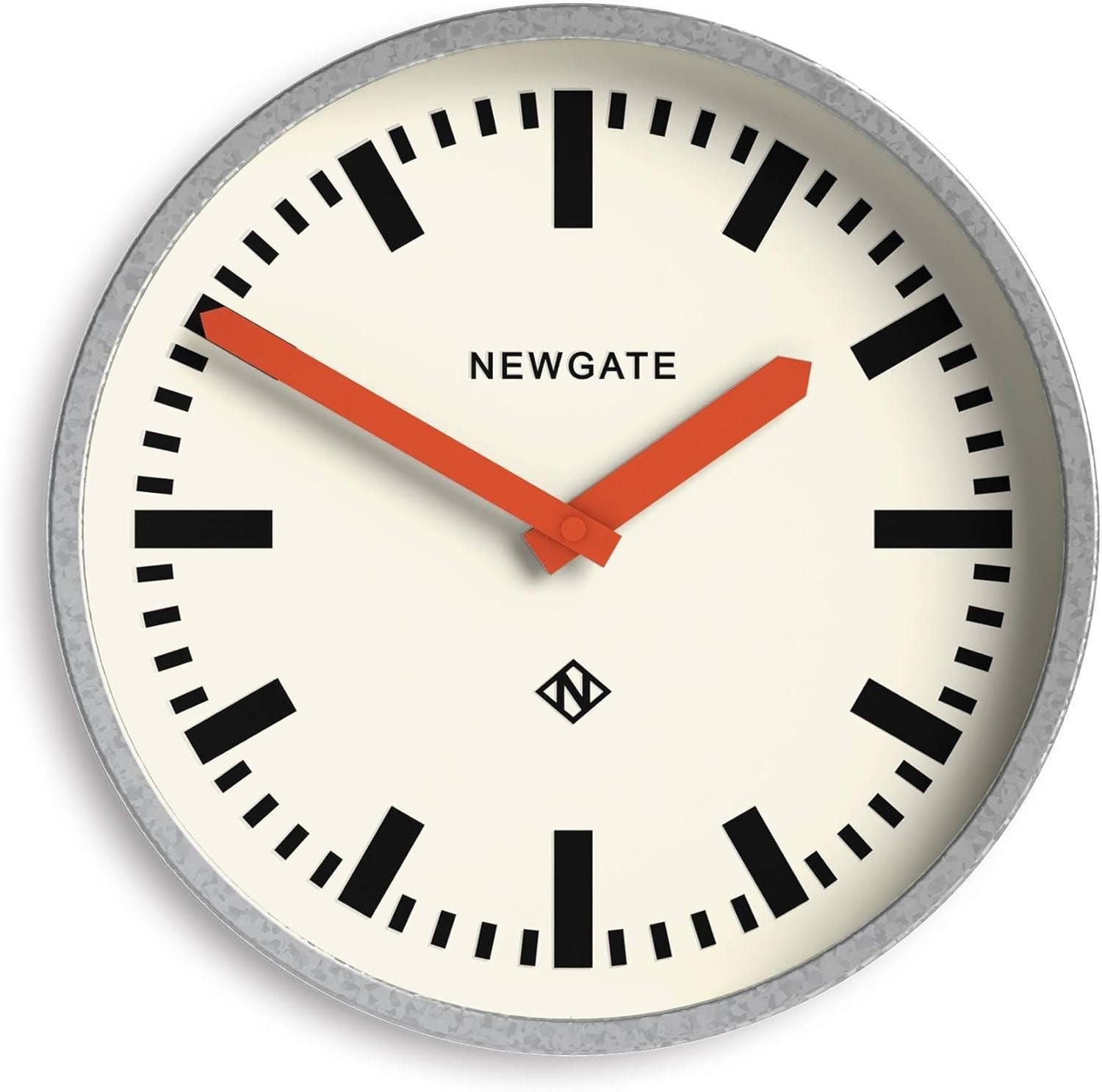 30cm Retro Silent Wall Clock Orange Hands Galvanised Metal Industrial Decor