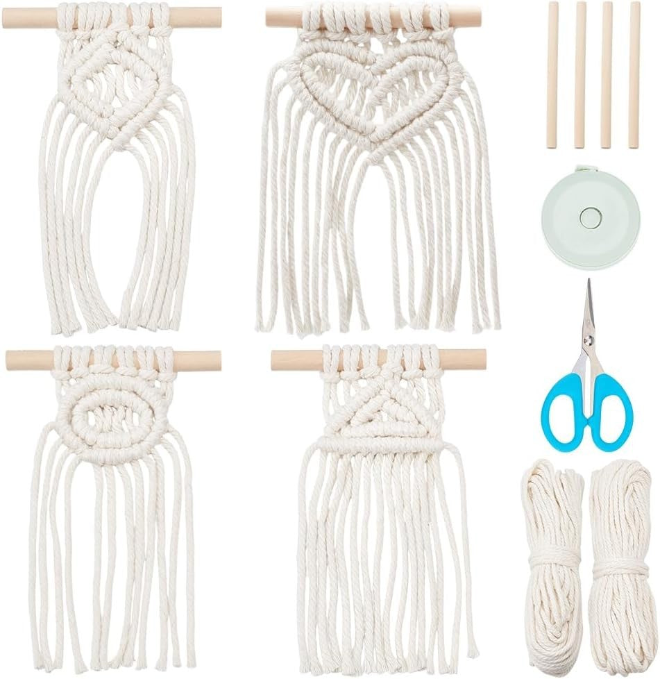Boho Macrame DIY Kit 4 Tassel Wall Hangings Cotton Rope Decor