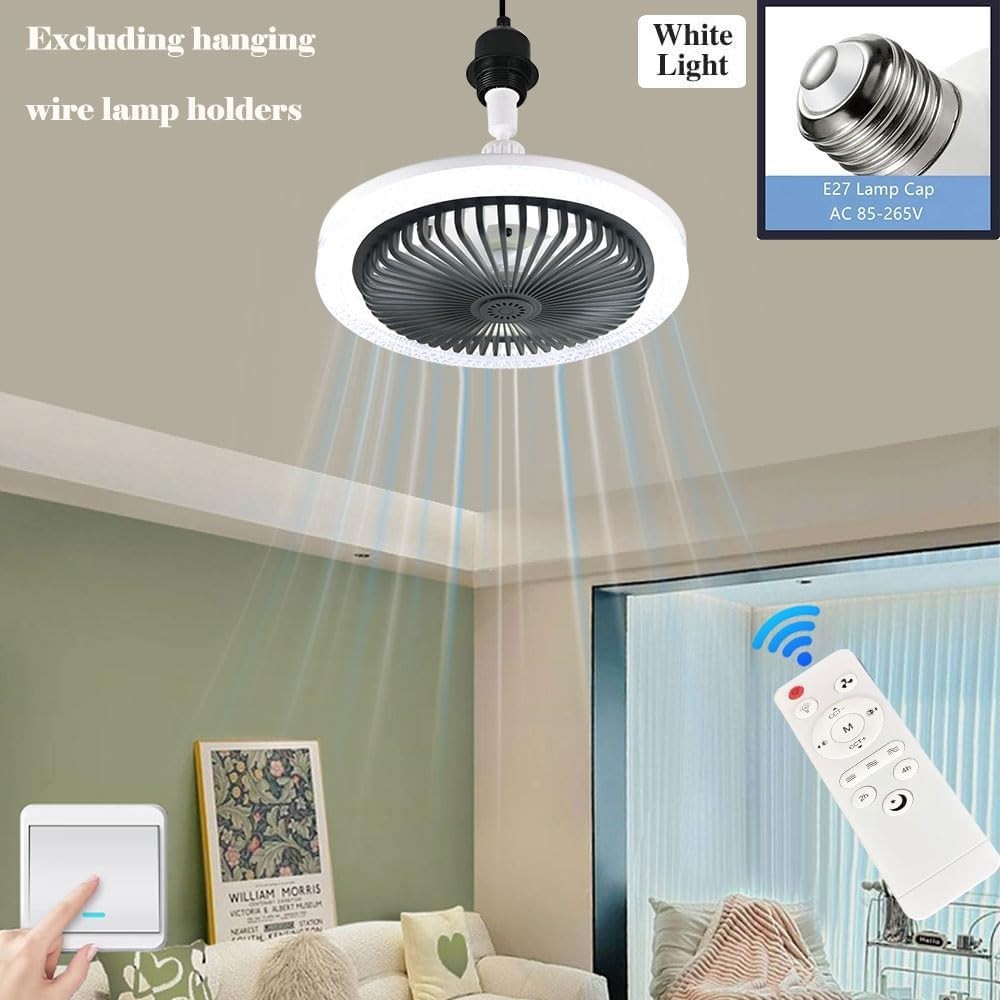 2-in-1 LED Ceiling Fan, 3 Speeds, 3 Color Temps, Dimmable, Remote, Dark Grey