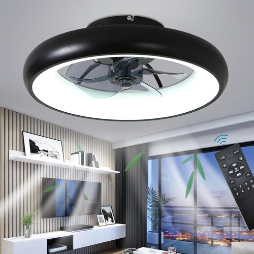 Exlafi 48CM Modern Ceiling Fan with LED Light, 6-Speed, Dimmable, Remote, Quiet