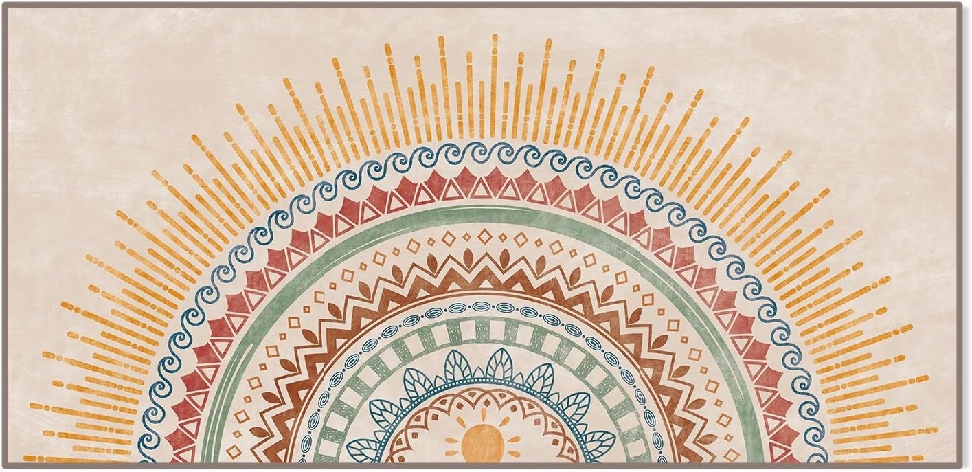 Boho Sun Framed Canvas Wall Art Mid Century Modern Geometric Print 20x40