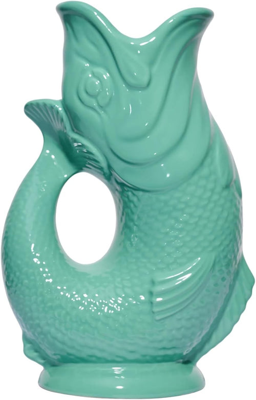 Sea Green Fish Shaped Glug Jug Ceramic Water Pitcher Decorative 0.6L 22cm