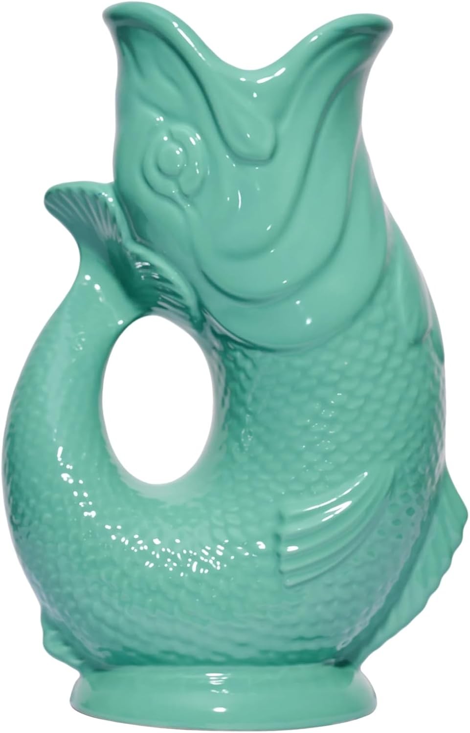 Sea Green Fish Shaped Glug Jug Ceramic Water Pitcher Decorative 0.6L 22cm