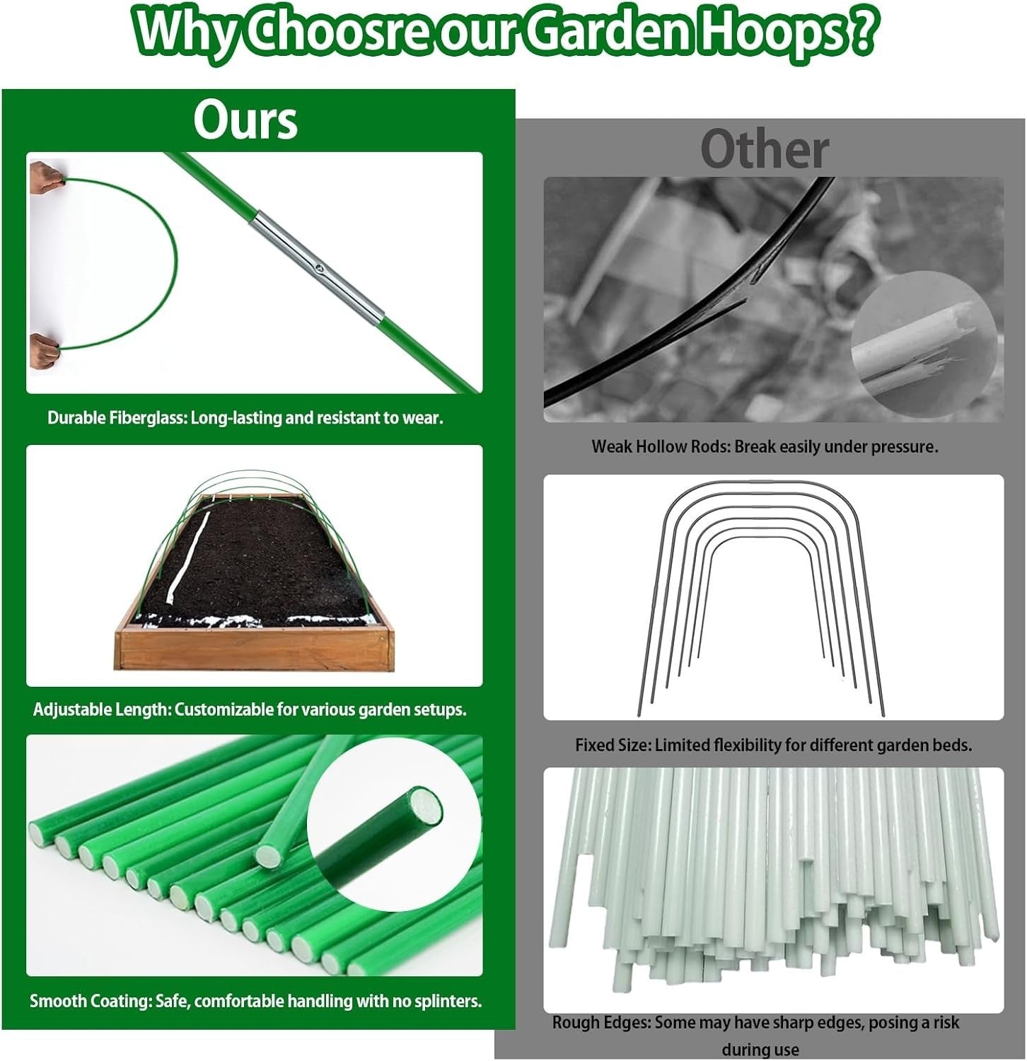 60pcs Garden Hoops for Raised Beds Fiberglass Plant Stakes Grow Tunnel Set