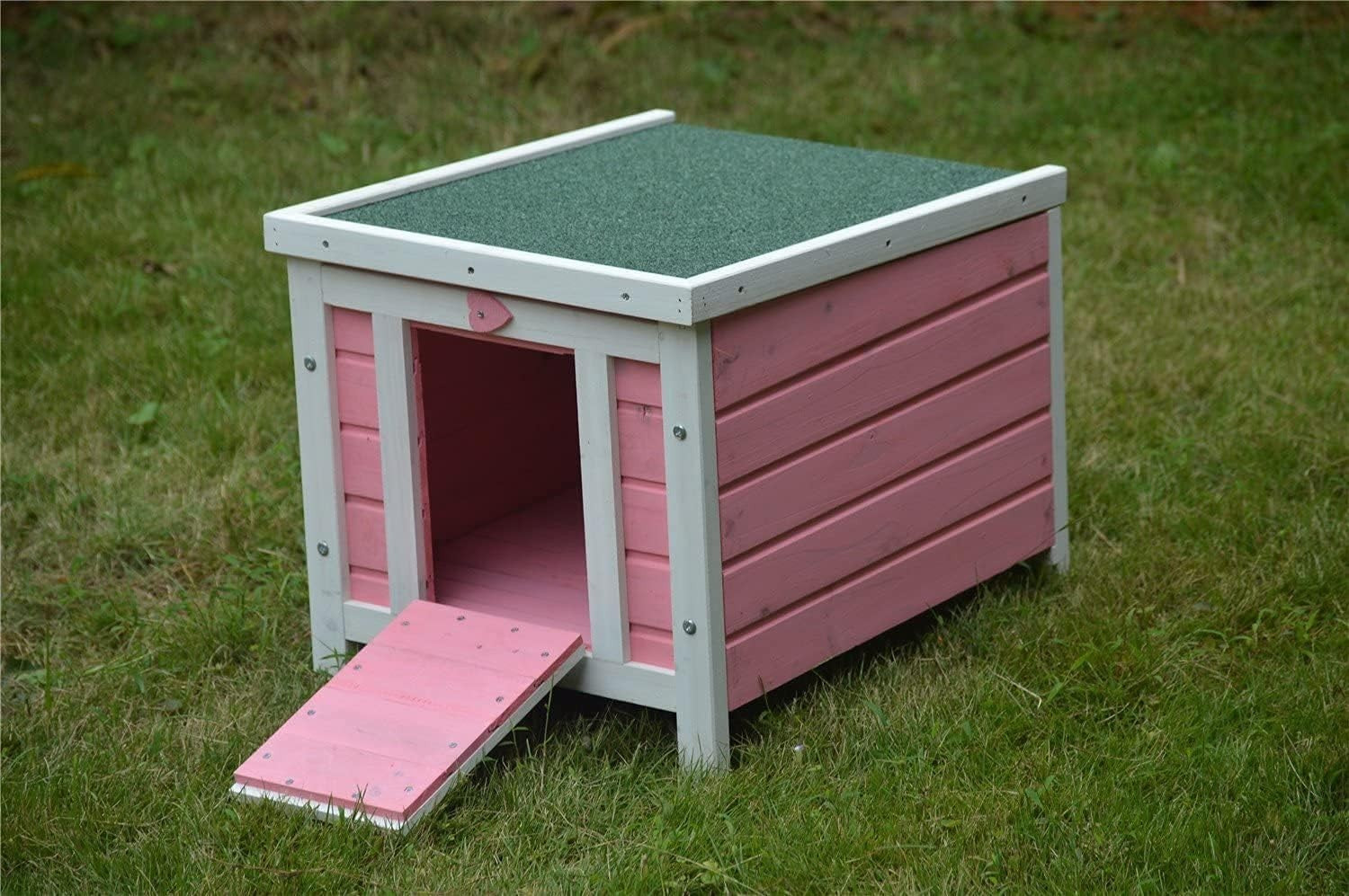 Wooden Rabbit Hide House with Lockable Door & Easy Clean Top Pink 50x42x43cm