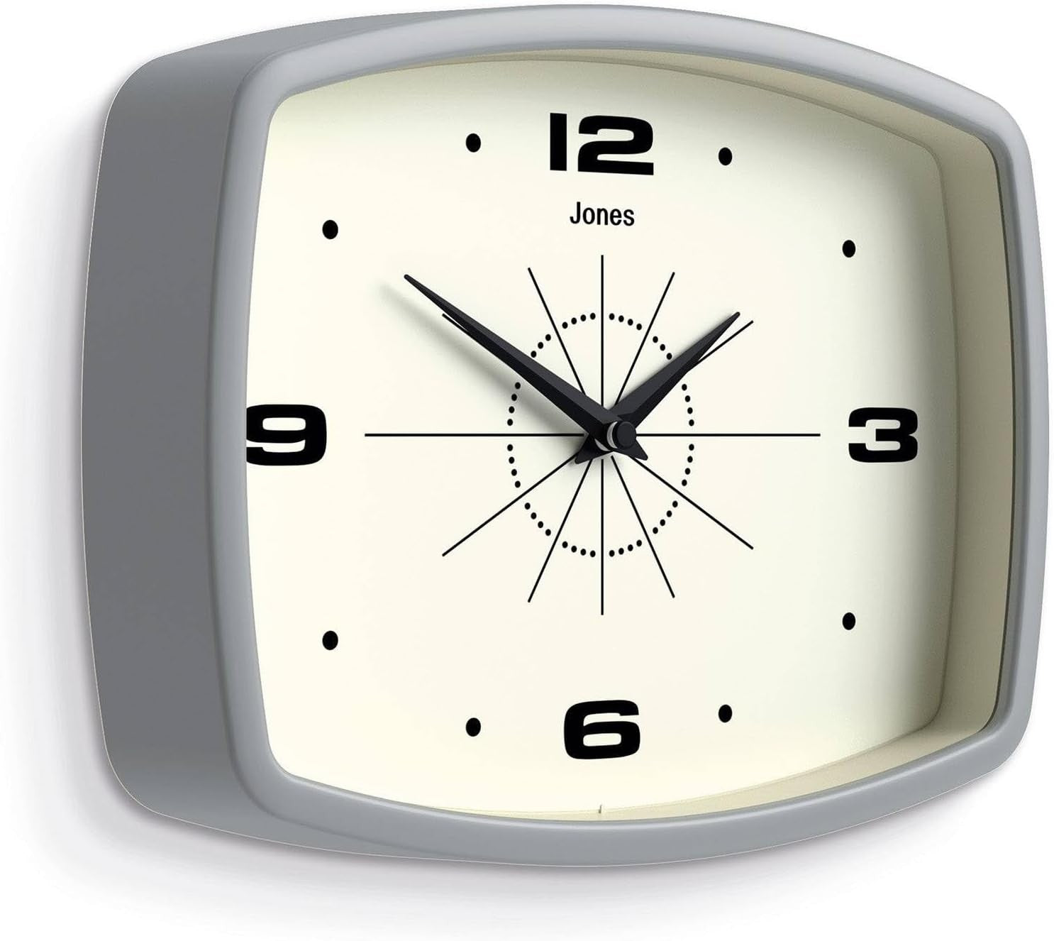 Retro 25cm Wall Clock Rectangle Silent Grey Modern Kitchen Living Room Decor