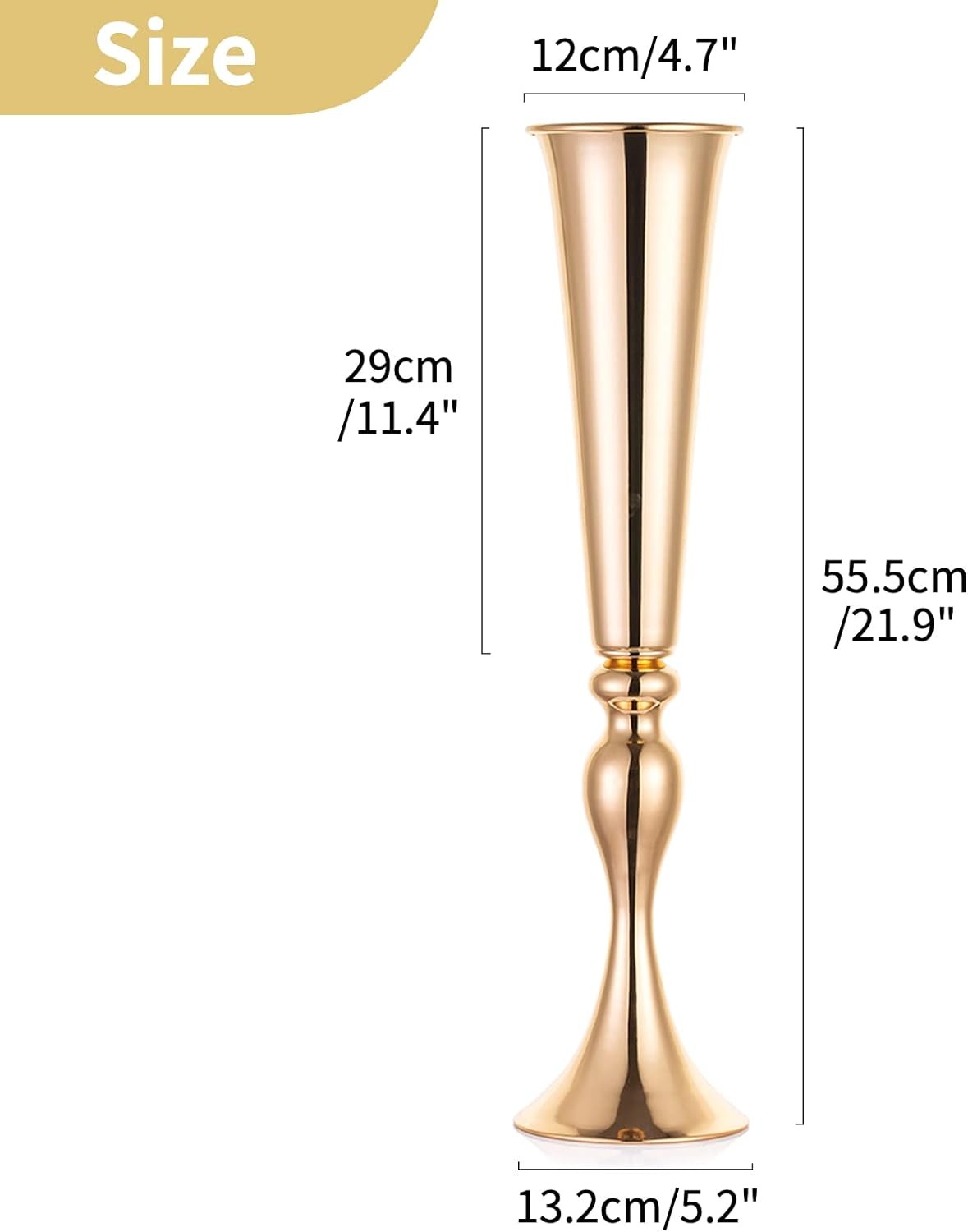 Gold Trumpet Vase Set 55.5cm Tall Metal Wedding Table Centrepieces 2pcs