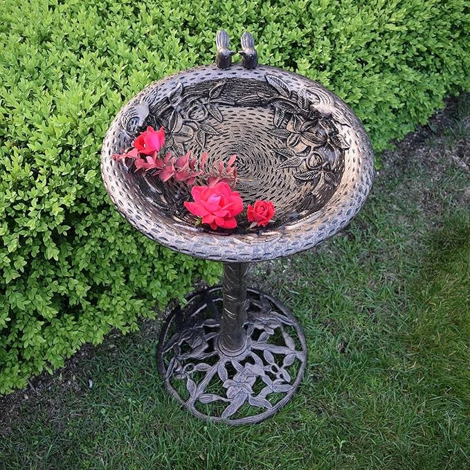 Antique Bronze Cast Bird Bath – Elegant Outdoor Hummingbird Garden Decor