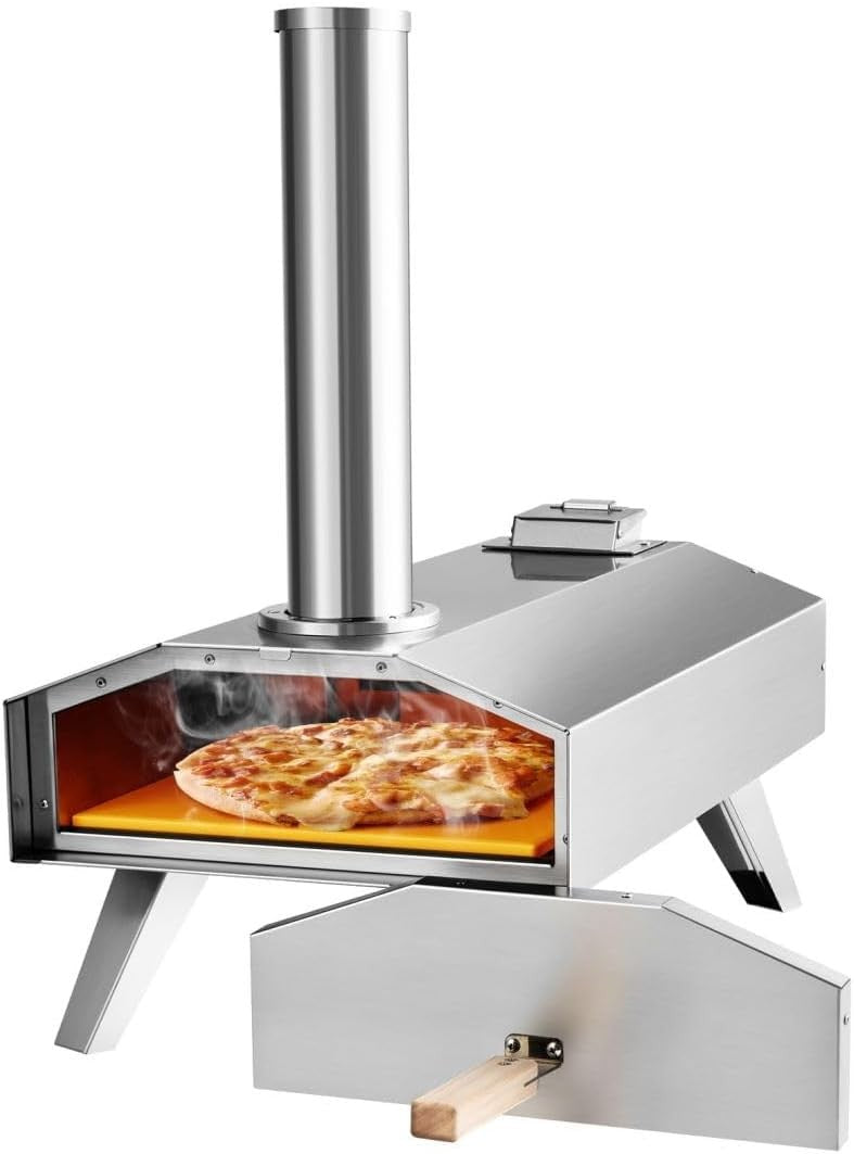 Outdoor Multi-Fuel Pizza Oven | Stainless Steel BBQ Grill with Stone & Foldable
