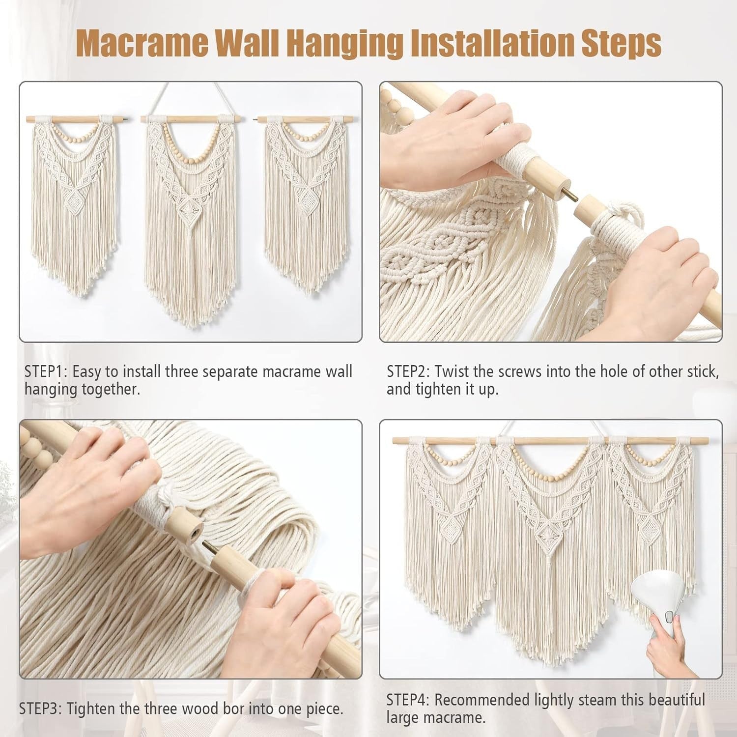 Large Boho Macrame Wall Hanging Tassel Bead Woven Tapestry Decor