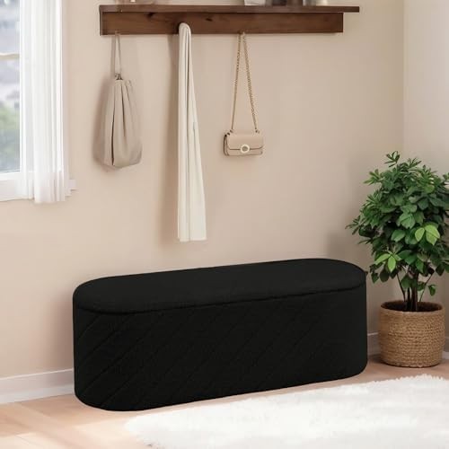 Black Oval Storage Ottoman Bench 3-in-1 Footrest Seat 110x38x38cm