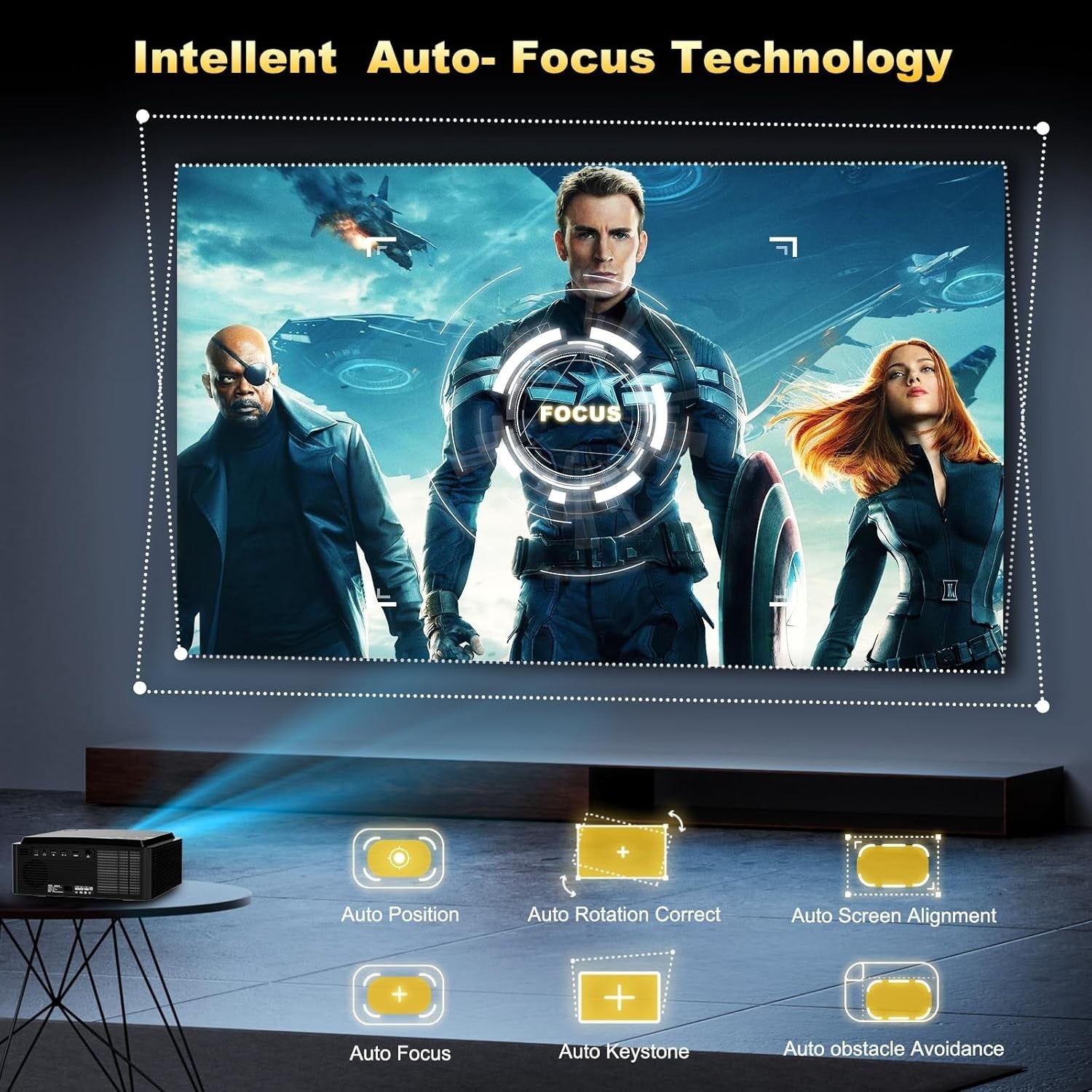 1500 Brightness Smart Projector 1080p 4K Support Auto Focus Electric Bracket