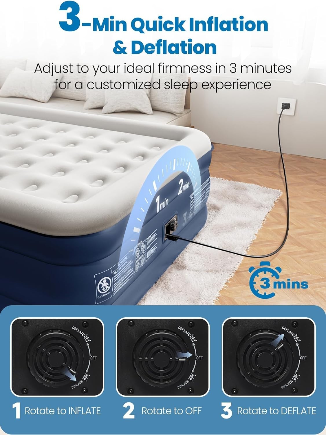 Queen Air Bed with Built-In Pump, Quick Inflate, Leakproof, 800lb Capacity
