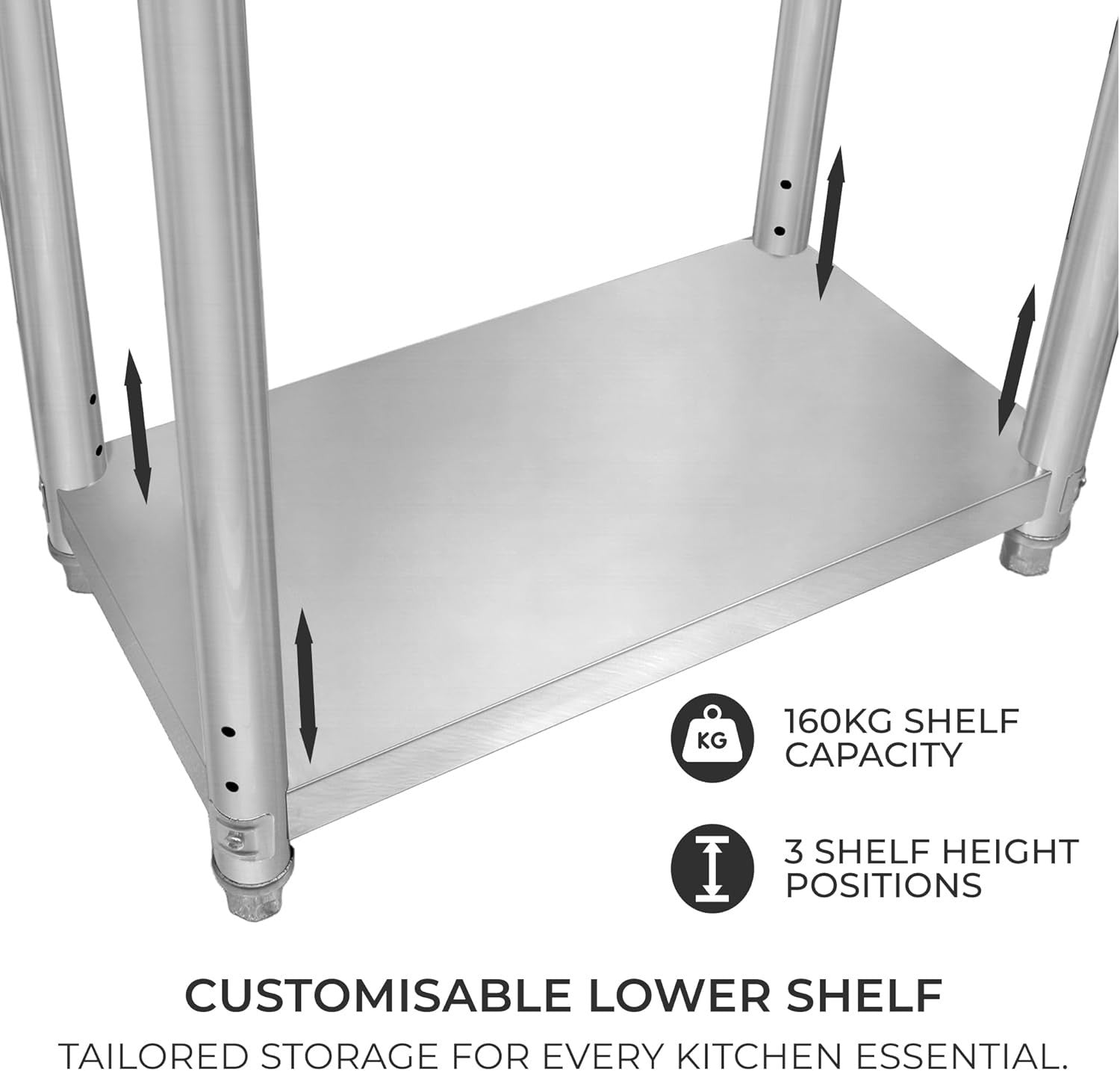 Stainless Steel Mobile Prep Table on Wheels 160kg Kitchen Bench 60x45 Shelf