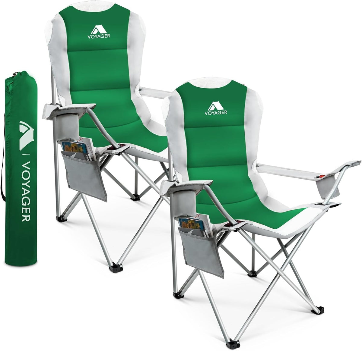 2x Heavy Duty Camping Chairs Folding Waterproof W/Cup Holder 120kg Max