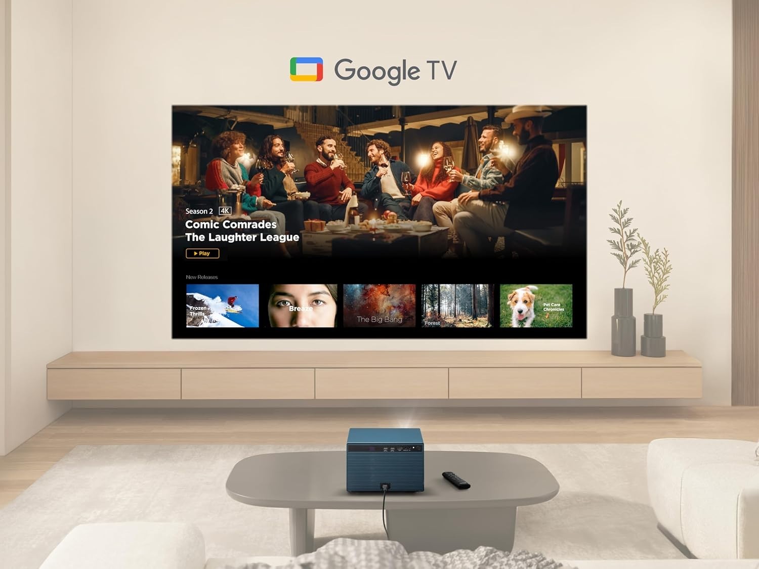 1080P Smart Projector Google TV Netflix WiFi Bluetooth 140" Auto Focus