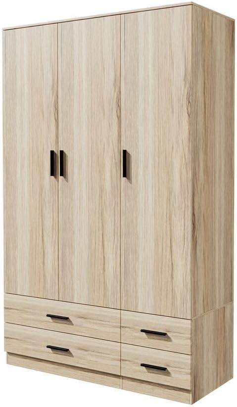 Oak 3 Door Wardrobe 4 Drawer Bedroom Storage Unit Hanging Rail Modern Style