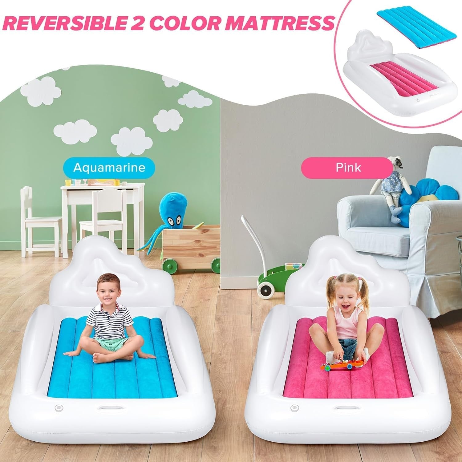 Inflatable Toddler Travel Bed with Sides Kids Air Mattress Portable