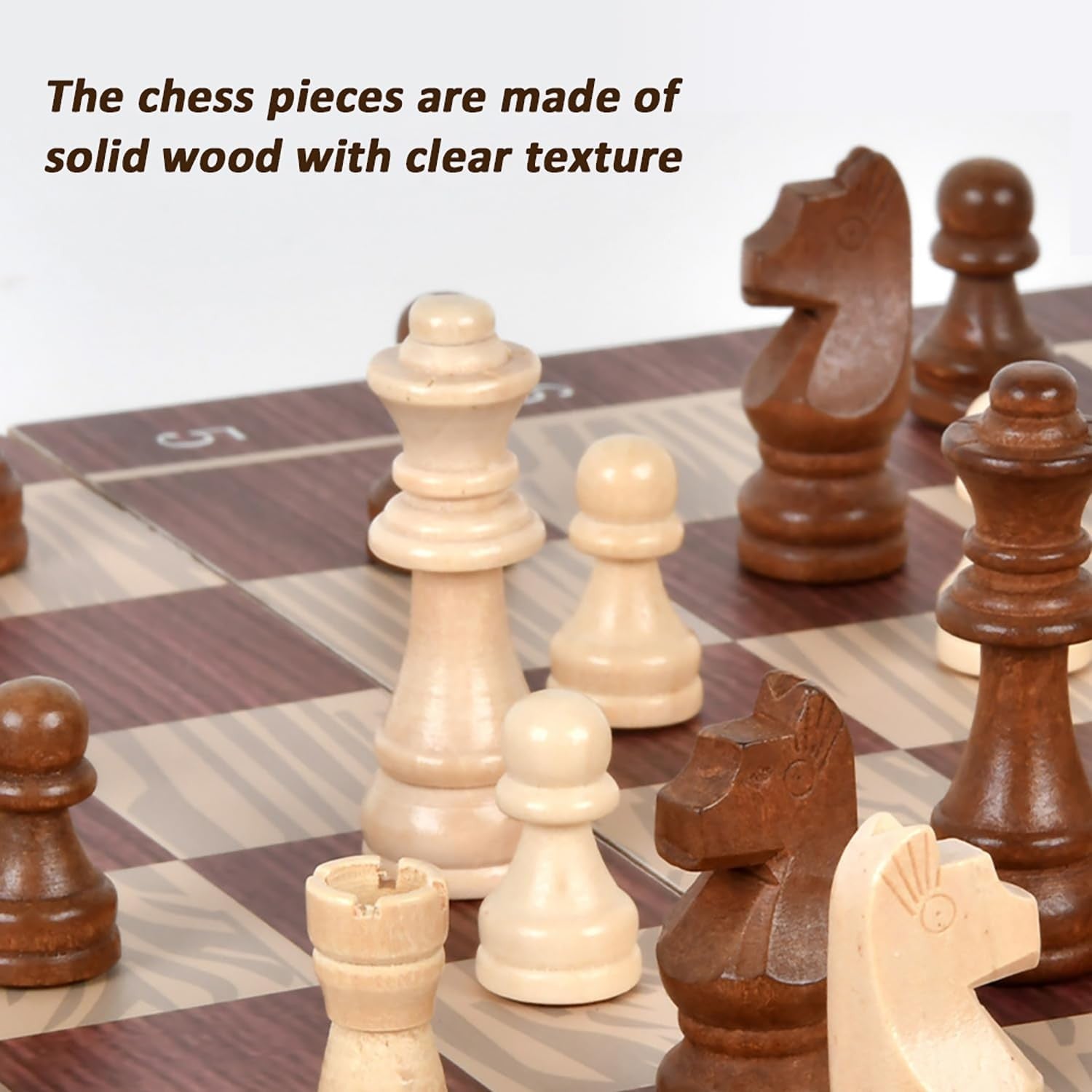 3 in 1 Wooden Chess Checkers Backgammon Set Folding Travel Board Game