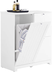 Slim Bathroom Laundry Cabinet with 3 Baskets Tall Storage Unit White