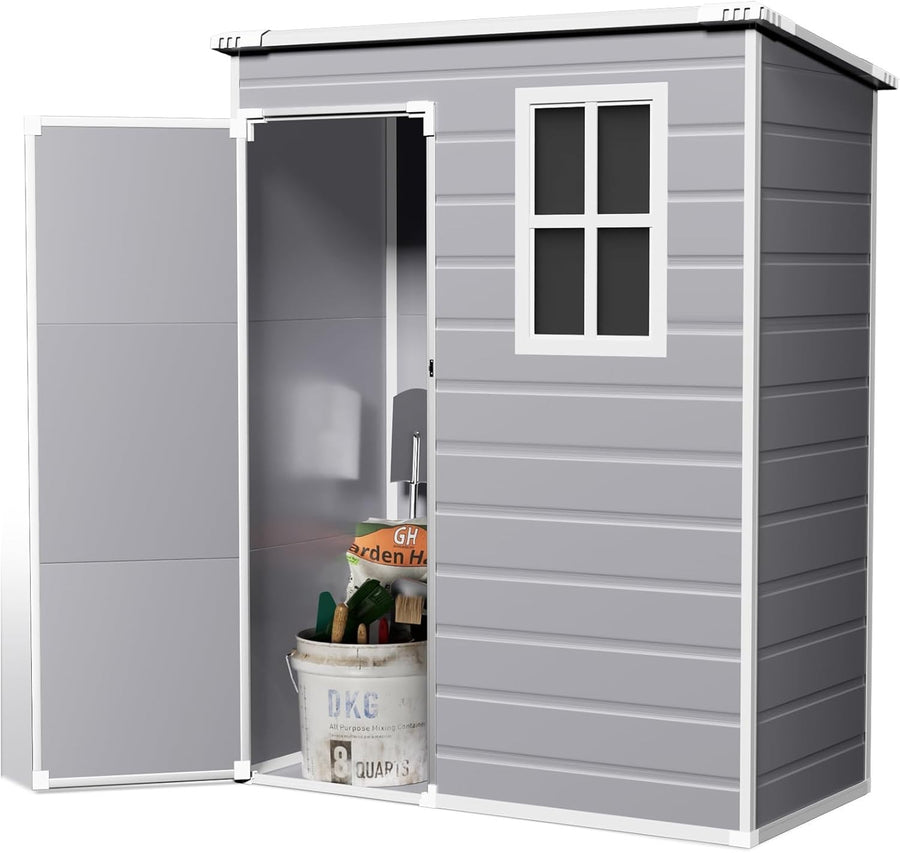 4.6x2.6FT Plastic Garden Shed Lockable Outdoor Storage with Floor & Window