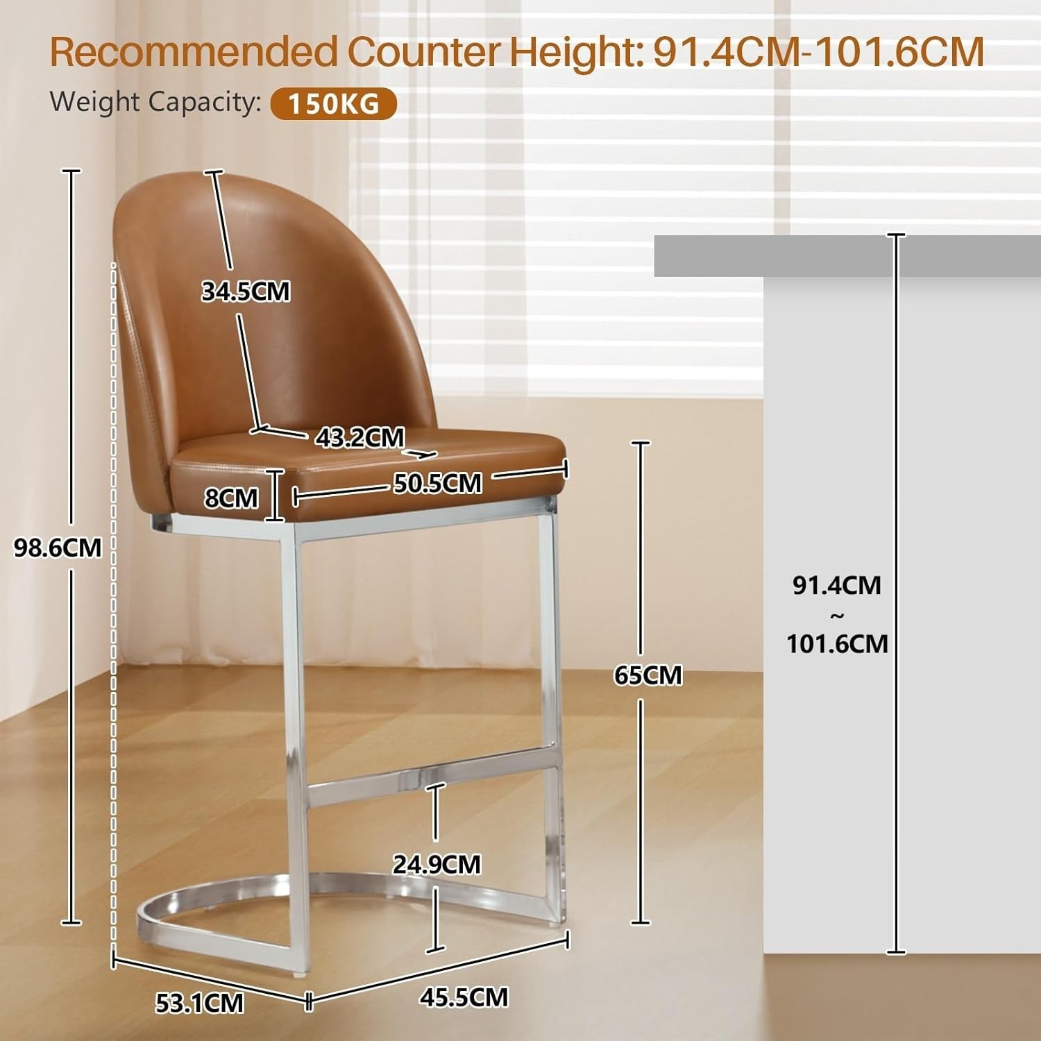 Set of 2 Brown Counter Height Bar Stools PU Leather Swivel Chairs