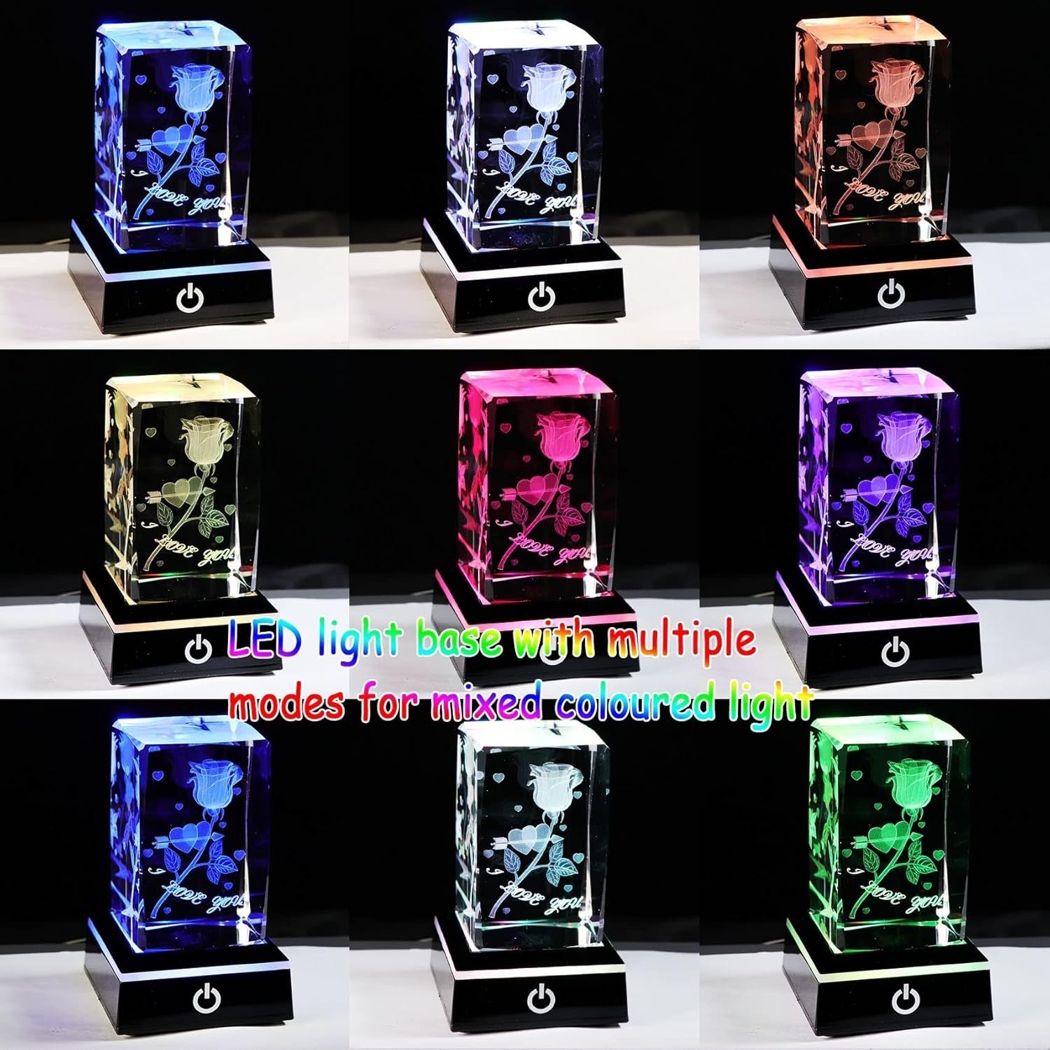 3D Crystal Rose "I Love You" LED Light Gift for Girlfriend Boyfriend Valentine