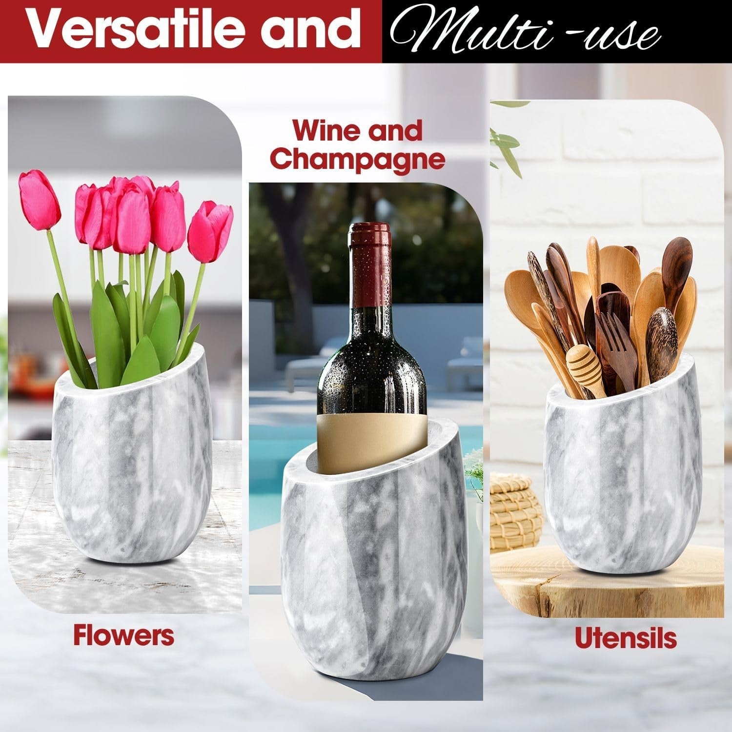 Marble Wine Chiller Bucket Champagne Cooler Ice Free Tabletop 750ml Bottle