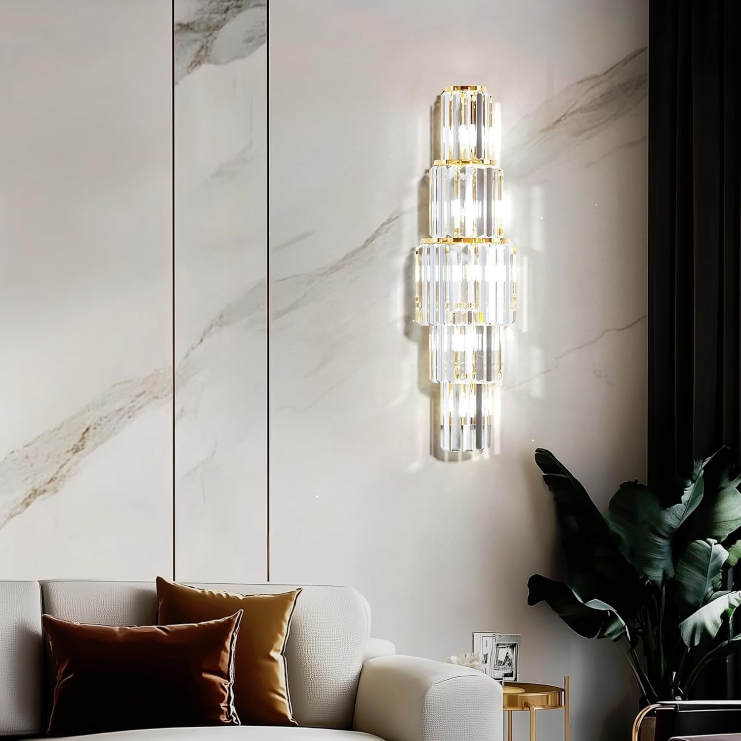 Luxury Crystal Wall Light 5 Bulb Gold Sconce Modern 80cm Hallway Lamp