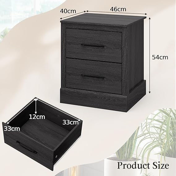 Compact Dark Grey Oak Bedside Tables 2-Pack with 2 Drawers | Modern Nightstands