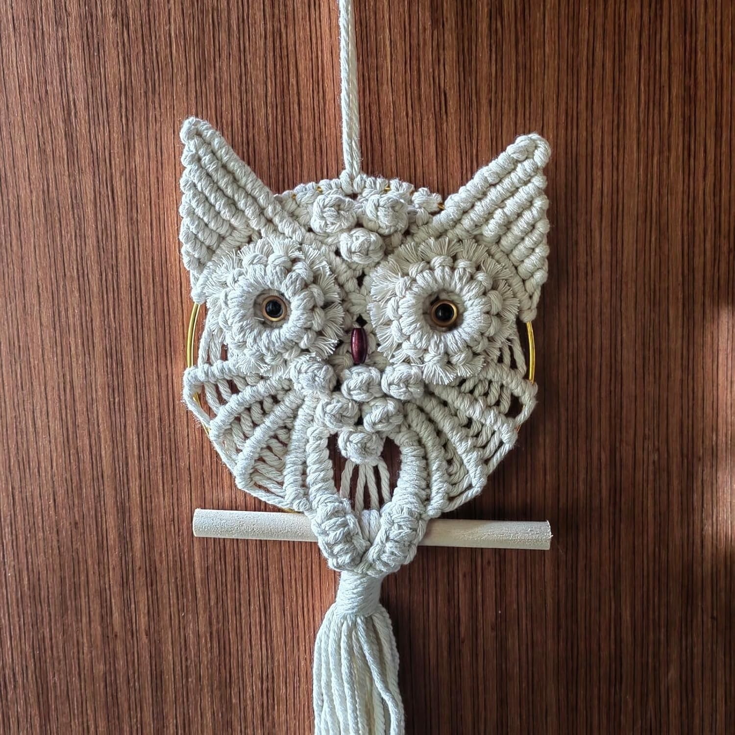 Owl Macrame Wall Hanging 45x15cm Boho Handmade Woven Tapestry
