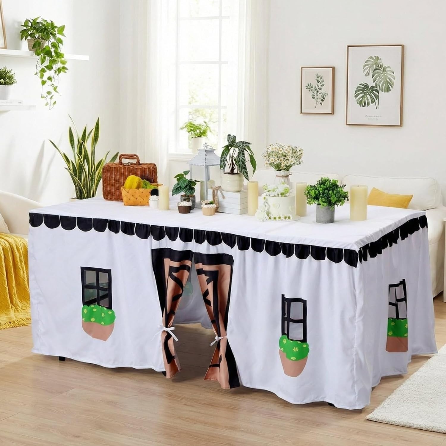 Kids Table Fort Playhouse Cover Indoor Outdoor Farmhouse Tent Large