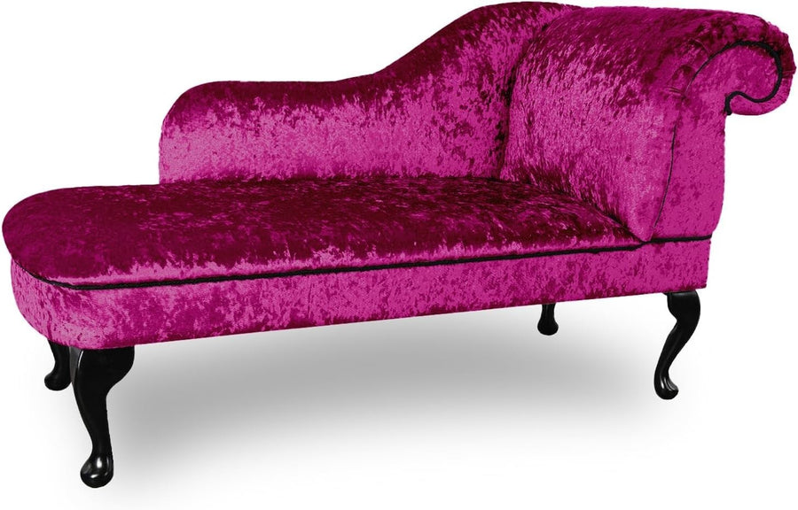 Shimmer Velvet Chaise Lounge Sofa Right Hand – Fuschia Pink, UK Handmade