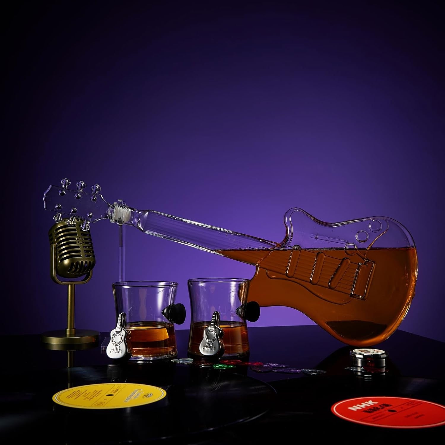 Electric Guitar Whiskey Decanter Set 1L with Stand, Case & 2 Glasses Music Gift