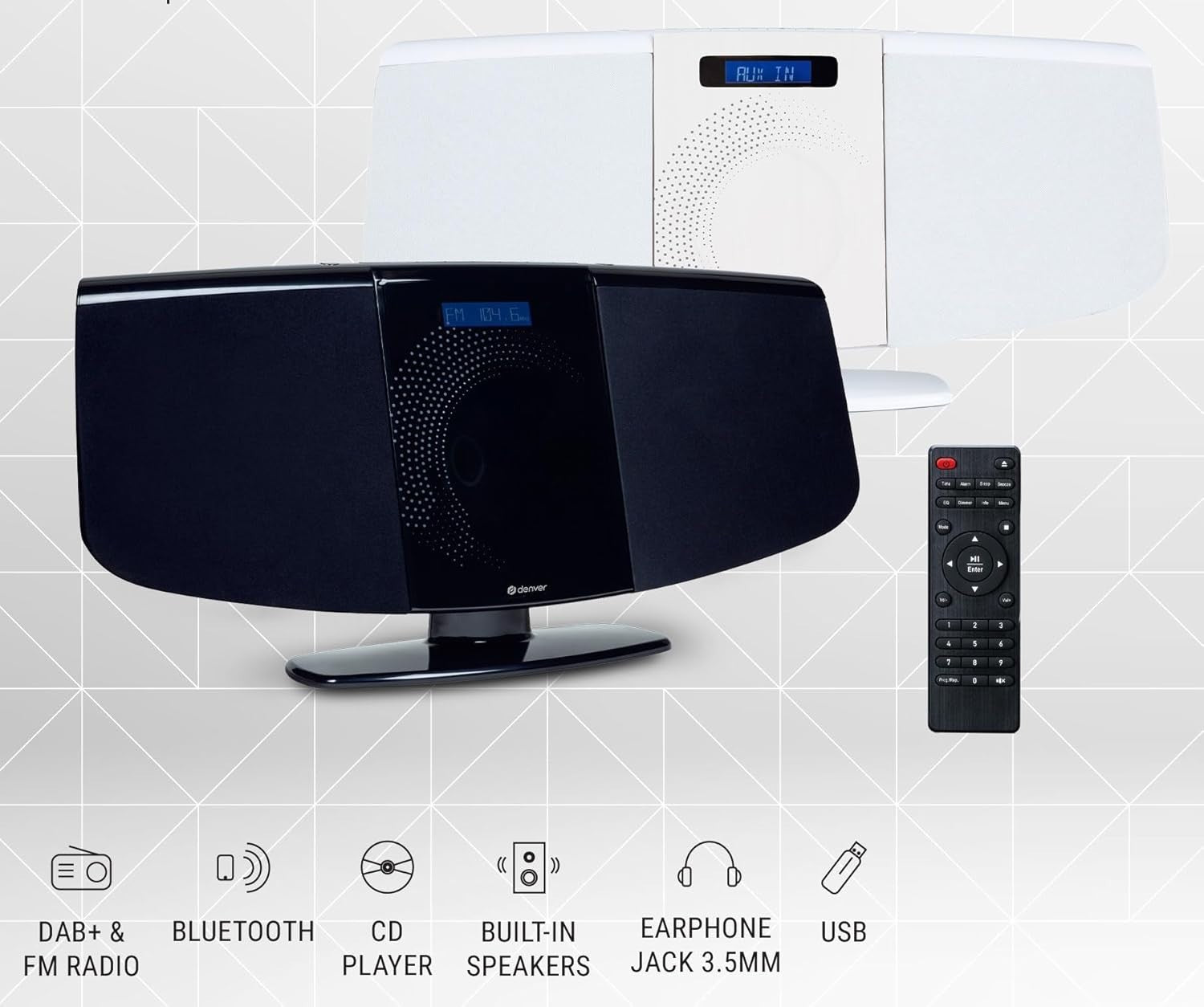 Wall Mountable Bluetooth DAB+ CD Player HiFi System with Remote & USB AUX